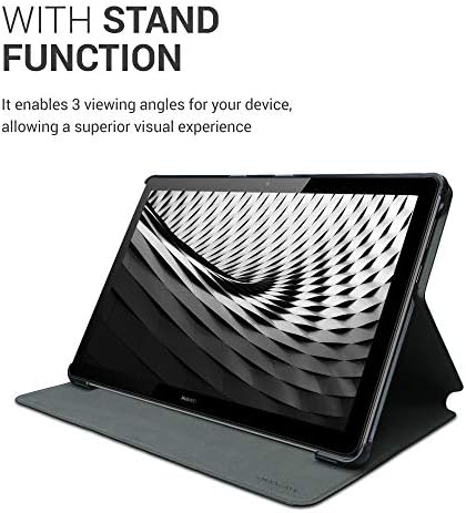 Case Kwmobile Compatível com Huawei Mediapad T5 10 - Capinho de couro e lona PU com recurso de suporte - Antracite/Black