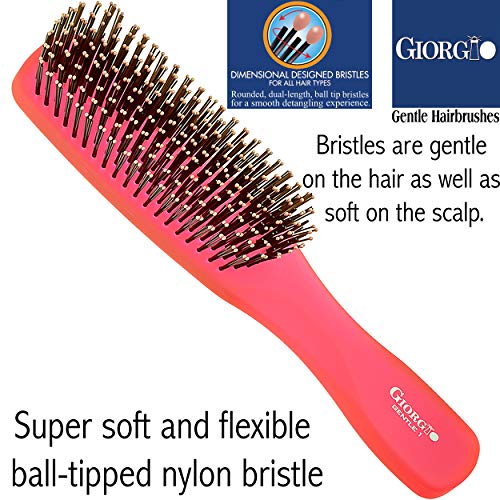 Giorgio gion1r neon vermelho 7,75 polegadas Touch suave Definir escova de cabelo para homens e mulheres. Cerdas macias