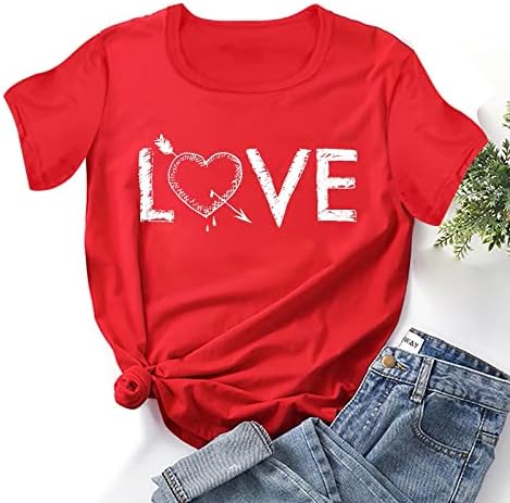 Mulheres Love Letter Tops Tops do Dia dos Namorados Camisetas casuais soltas Camisetas sólidas Crewneck Plus Tamanho Pullover