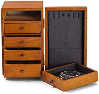 TJLSS 5 camadas de madeira e microfibra Jóias Organizador da caixa de pulseira Stands Stands Ring Watch storagecase