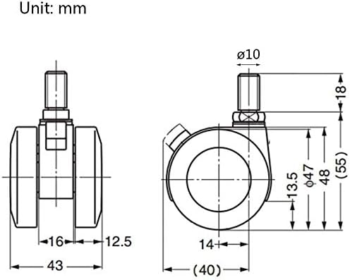 Lançadores de combinação accduer 4x Caster giratório com freio, mobília de 47 mm de mobília, máscara de montagem com tronco