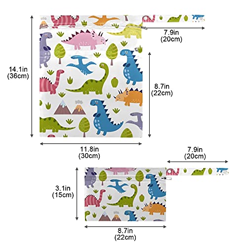 Xigua Dinosaur Met Dry Saco 2 Pacote de pano de penduramento à prova d'água Bolsa organizadora de fraldas com dois zíper para