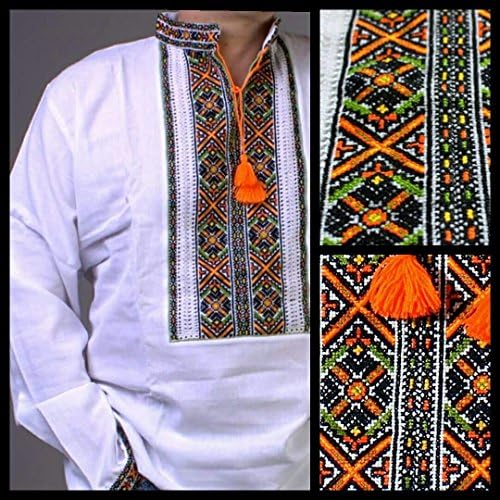 Vyshyvanka camisa bordada para homens bordados hutsul ucraniano Made Made Hemstitch Linen Shirt L Sale do dia do pai