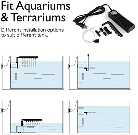 Flexzion interno filtro de aquário submersível 80 gph 3 em 1 filtro multifuncional para tanque de peixe de 10 galões,