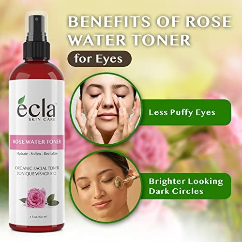 Toner de água de rosas de cuidados com a pele Ecla - Toner facial de água de rosas marroquina 100 pura - fragrância
