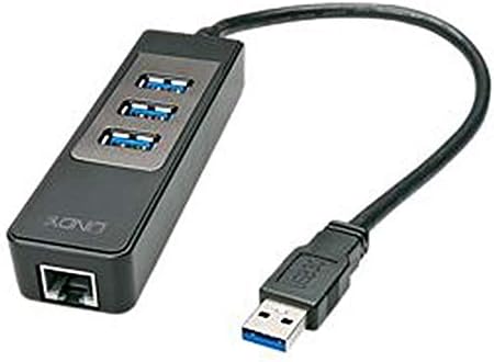 Lindy USB 3.0 TIPO A CUBO Adaptador Ethernet de Gigabit, 3 portas, preto, 0,29m