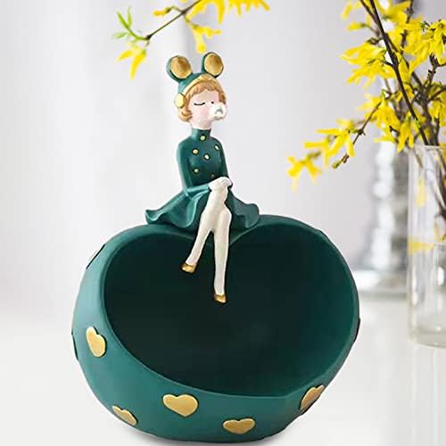 Estátuas de resina de menina heimp figura esculturas de jóias mesa de jóias para servir a caixa de armazenamento de bandeja de bandeja para balcão de biscoitos de barra de chocolate, bandeja verde