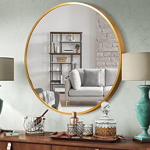 Espelho redondo dourado trvone de 32 polegadas espelho de alumínio de alumínio espelhado para parede grande espelhos decorativos