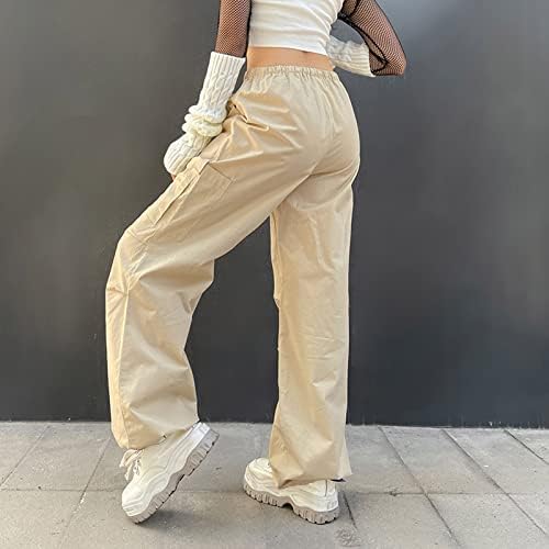 Calça de carga feminina ndvyxx calça alta perna alta perna longa longa bolsos multi -bolsos casuais Slim Fit ao ar livre de pára -quedas