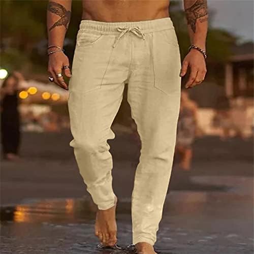 FUMOOD Mens algodão linho de amarração calças de ioga relaxadas Fit Casual Casual Baggy Harem Pants Summer Beach Jogger Pant