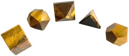 Crystalmiracle Tigers Eye 5 PCS Platônico Geometria sólida Conjunto de geometria de cristal Chakra balanceamento de reiki