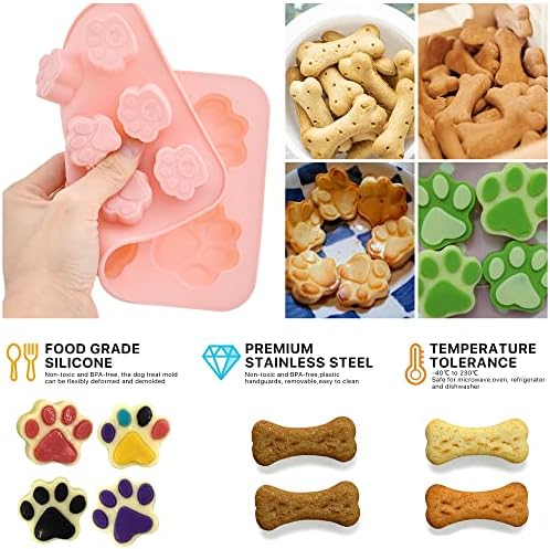 Moldes de guloseimas de cão de silicone Elesunory, pata de cachorro de silicone e molde de osso, cortadores de biscoito