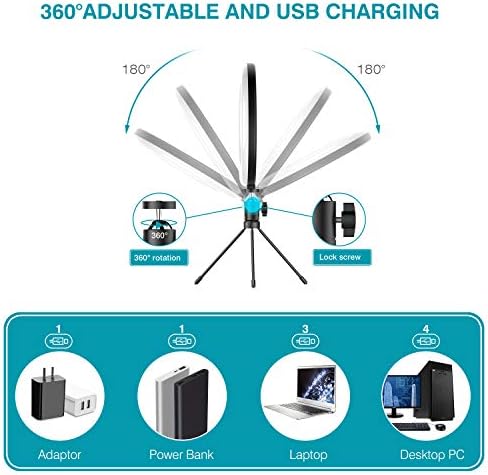 Luz de anel selfie de 10 com suporte para tripé e suporte para telefone, luminária de maquiagem led de mesa diminuída para