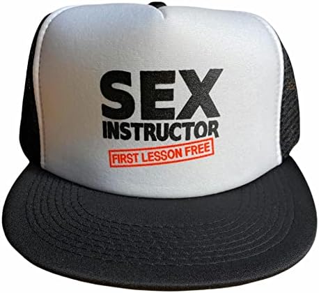 Instrutor de sexo Primeira lição Snapback Trucker Hat para homens ou mulheres, vintage se encaixa com o engraçado RONDTY GRAPHIC BLACK/BRANCO