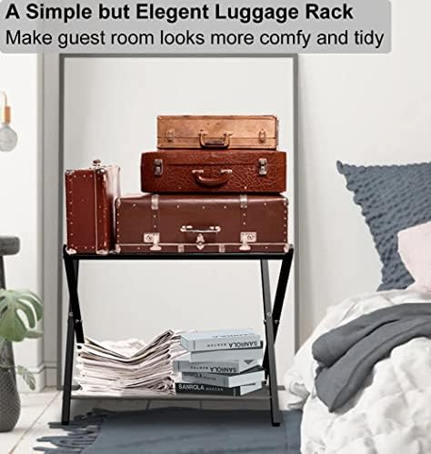 Fandatura de bagagem dobrável para quarto de hóspedes, suporte de mala dobrável de metal com prateleira de pano para quarto, preto,