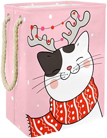 Indomer Cat com cachecol neve natal grande lavanderia cesto cesto de roupas prejudiciais à prova d'água para o organizador