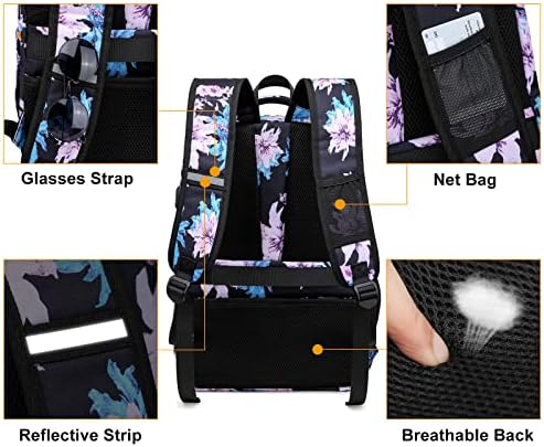 Backpack do almoço, mochila mais fria isolada para laptop mochila com porto USB, bolsa de comida à prova d'água de laptop de 15,6 polegadas para o trabalho de mochila para o trabalho de acampamento de praia Piquenics viagens em flor preto flor preto flor