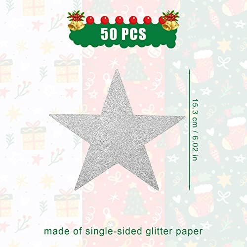 50pcs Glitter Star Cutouts, 6 polegadas Twinkle Star Glitter Paper Confete