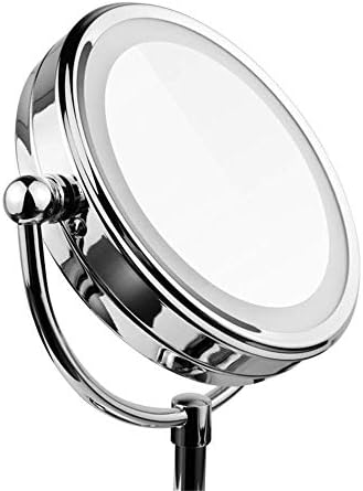 Espelho especial kmmk para maquiagem, LED de 6 polegadas LED LED Dupla lacurada espelhos de maquiagem em pé 1x Hotel 360 Rotativo