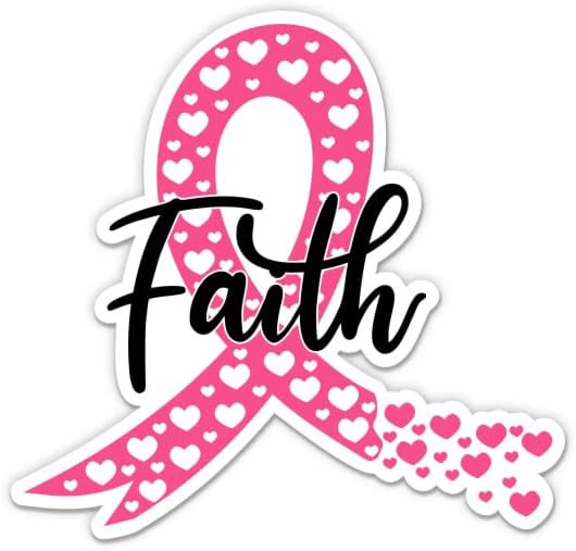 Faith Pink Ribbon Support Ribbon Adtenhor - Adesivo de laptop de 3 - Vinil impermeável para carro, telefone, garrafa de água - Decalque de suporte à conscientização sobre câncer de mama