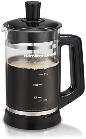 Hamilton Beach French Press com apego à espuma para café, chocolate quente ou chá, 1 litro, copo