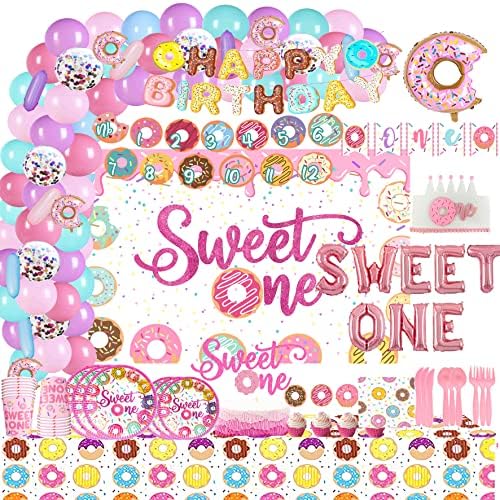 Decorações de festa de um aniversário de um aniversário, menina ， Decoração de festa de aniversario de rosquinha ， Donut Grow Up Up 1º aniversário de decorações de festa ， Sweet One Donut Thatyring Party Supplies ， Sweet One Balloon