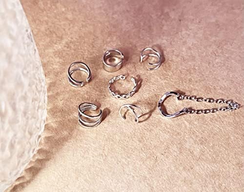 Manguações de orelha de mascoromi para mulheres não piercing, 7pcs 925 punhos de orelha de prata esterlina, helix minimalista falsa