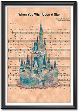 LHSAA Disney Castle Watercolor Poster Quando você deseja uma partitura de estrela impressão de tela de arte decoração de arte infantil decoração de quarto de 12x18 polegadas sem moldura