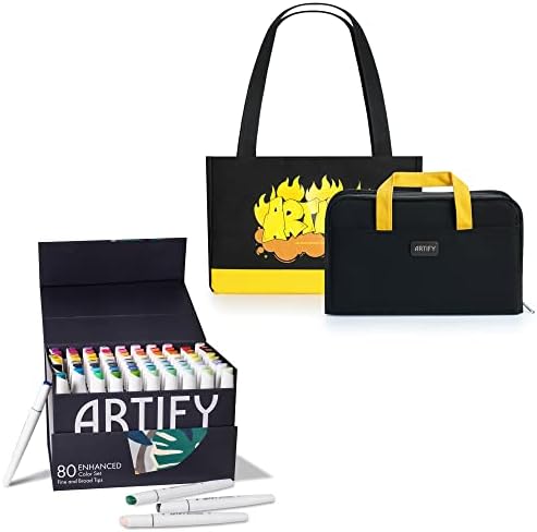 Artify 80 Pen do marcador de cores com sacola de organizador de lona, ​​caixa de transporte para escola, escritório, viagem e armazenamento
