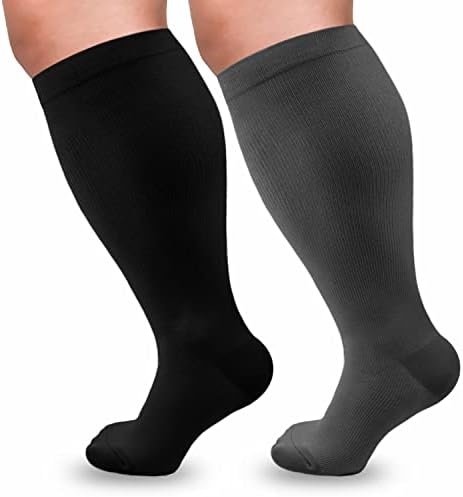 Pacote Sioautt 2 meias de compressão de plus size para homens de 20 a 30 mmHg, meias de joelho de bezerro extra larga para circulação