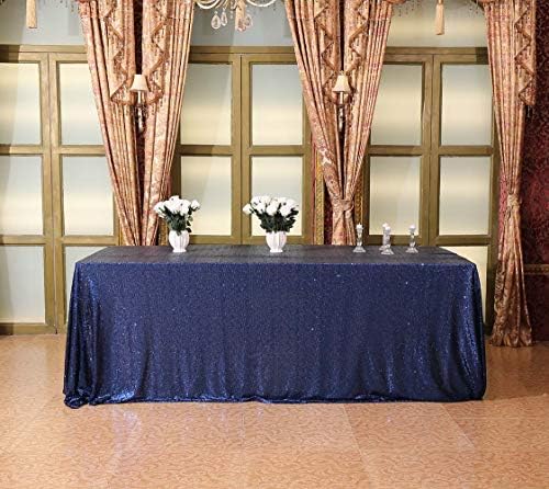 Toalha de tabela de lantejoulas squarepie 90 x 132 polegadas azul marinho linho de mesa brilhante para festa de casamento