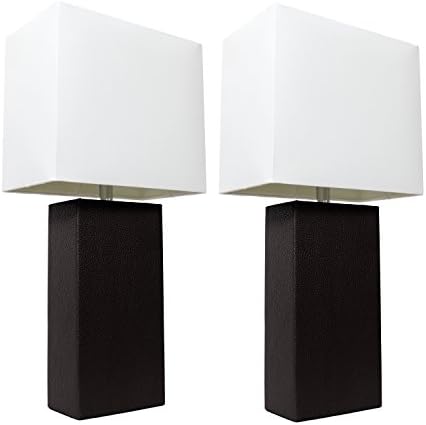 Designs elegantes LC2000-BLK-2PK 2 Pacote moderno luminárias de mesa de couro com tecidos brancos de tecido preto