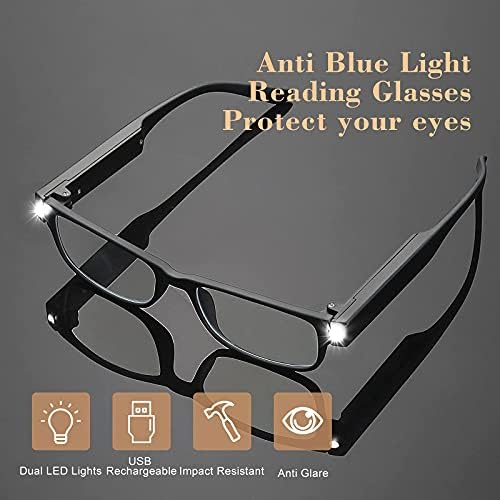 Okh lendo óculos com lente leve e anti -azul, leitores de LED brilhantes recarregáveis ​​para homens, mulheres