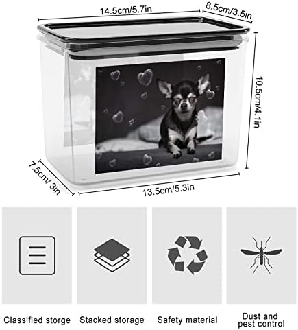 Chihuahua com corações Caixa de armazenamento Bubbles Caixas de recipientes de organizador de alimentos plásticos com tampa