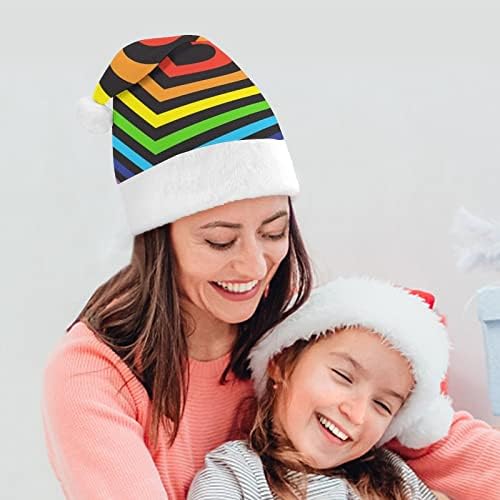 Rainbow Heart Plexush chapéu de natal travessura e lindos chapéus de Papai Noel com borda de pelúcia e decoração de natal