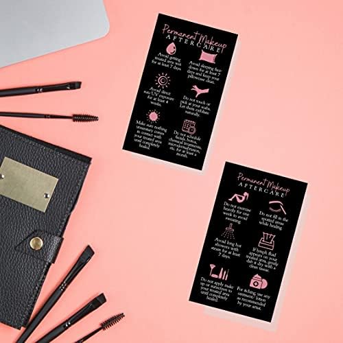 Boutique Marketing LLC Cartão de Instruções de After cuidados de maquiagem permanente | 50 pacote | 2x3,5 polegadas Tamanho do cartão de visita | PMU preto com design rosa rosa, preto, rosa, branco
