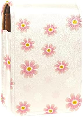 Caixa de batom mini mini com espelho para bolsa, cereja flores de couro para suporte de maquiagem de couro, segura 3 tubos de tamanho regular para festa de viagem