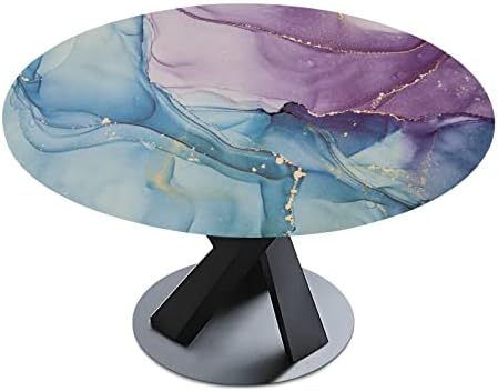Alaza equipou uma toalha de mesa redonda com limpeza de borda elástica limpa tota de mesa de mármore roxa e cerceta para