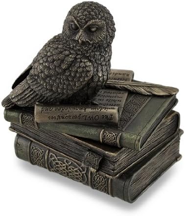 Veronese Design Owl empoleirada na pilha de livros Bonzed Tinket Box/Scak Box estátua