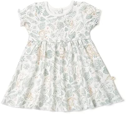 Makemake Organics Gots Organic Cotton Dress Girls Twirly Puff Sleeve Sleeve Sleeve Costa Recém -nascido para 5 anos