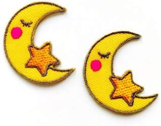 O conjunto de 2 minúsculos mini mini fofinho lua pequena dormindo com remendos de estrela costuram ferro em apliques bordados, figurino