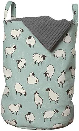 Bolsa de lavanderia de ovelha de Ambesonne, rebanho de animais de fazenda Ilustração Padrão simplista repetitivo, cesto de cesto