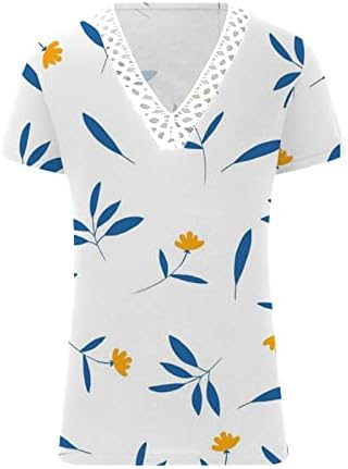 Camisas de verão femininas 2023 Tops casuais Casuais Camisas gráficas Tees de renda de renda V camisetas de pescoço Túnica de túnica