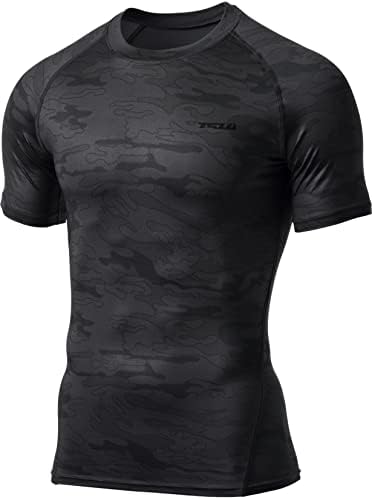 TSLA 1 ou 3 Pack Men UPF 50+ Quick Dry Short Slave Compression Camisetas, camisa de treino atlético, guarda de erupção cutânea esportiva aquática