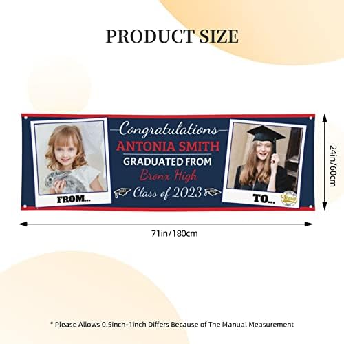 Pessoa -de -graduação Banner Photo Banner Decorações de graduação Classe de 2023 24 x71 Banners de fotos personalizadas com