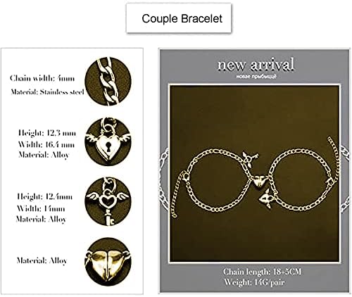Aktully 2pcs Bracelets de casal magnético para homens homens aço inoxidável Bracelete da corrente Chain Bracelet Key e pulseira