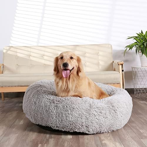 Hachikitty Oval calmante cama de cachorro Cama de cachorro, cachorro -de -cachorro Round Round Dog Bed de cachorro macio, cama de cachorro, cama de almofada de cachorro de pêlo fofo, camas redondas para cães médios grandes