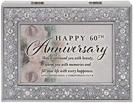 Cottage Garden Happy 60th Anniversary Love nunca termina a caixa de música de estanho escovada Jewelned Music Plays