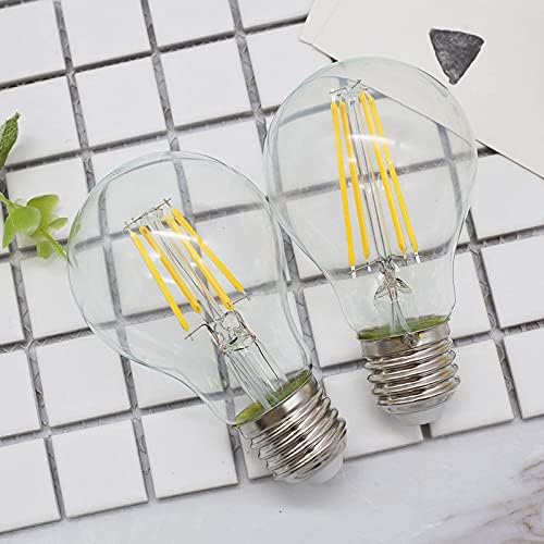 LOOFDCLDDD E27 Lâmpadas de filamento LED, lâmpadas retro de economia de energia de parafuso Edison A60, 60W equivalente incandescente, branco quente, ângulo de feixe de 360 ​​°, pacote de 4,4w, 8w