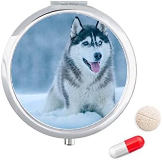 Cão animal neve husky pílula estojo de bolso de bolso caixa de armazenamento dispensador de recipiente